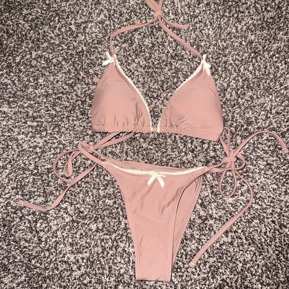Women's Dusty Rose Triangle Tie-Side Bikini Set